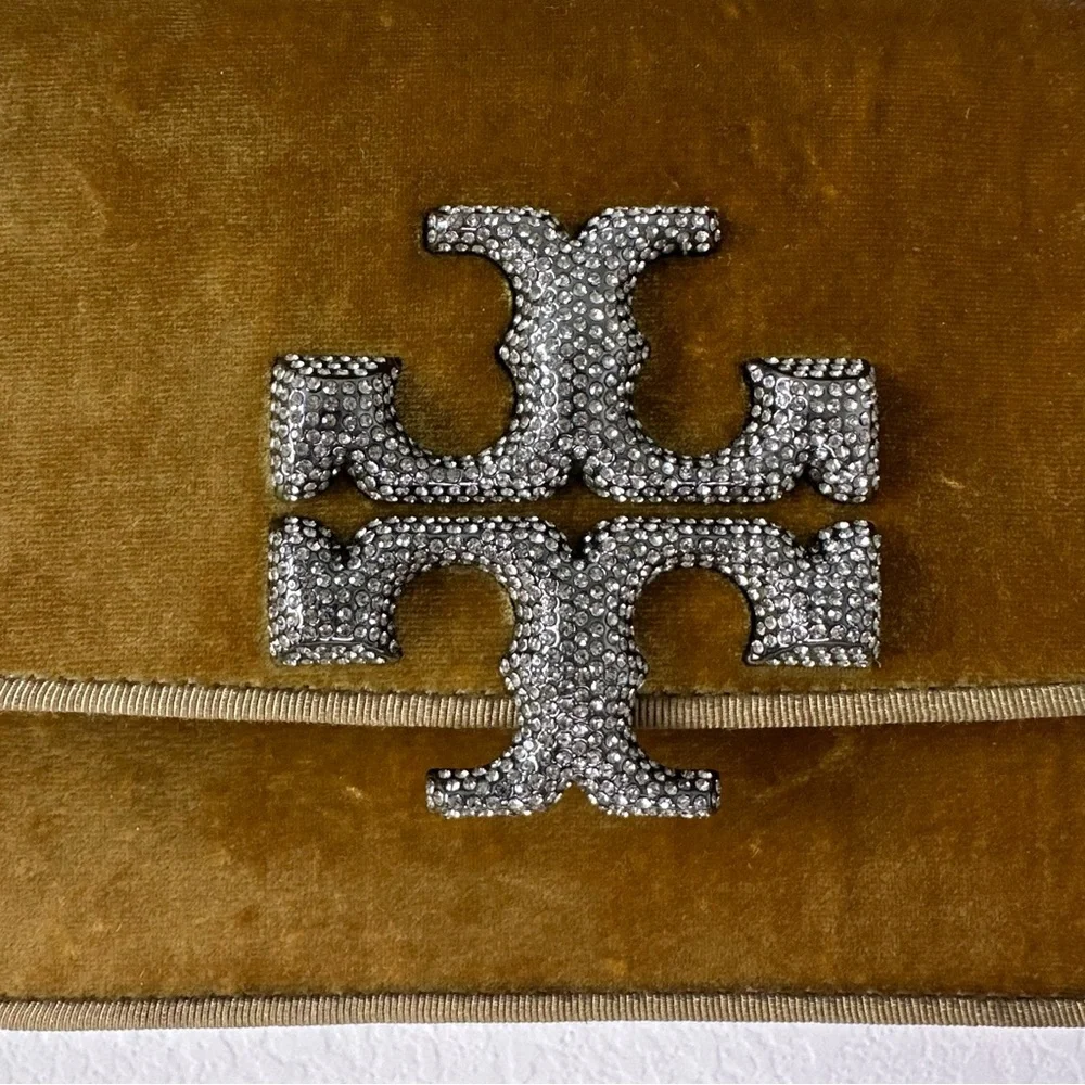 Tory Burch Eleanor Small Velvet Pave Logo Shoulder Bag Purse - Picture 9 of 10